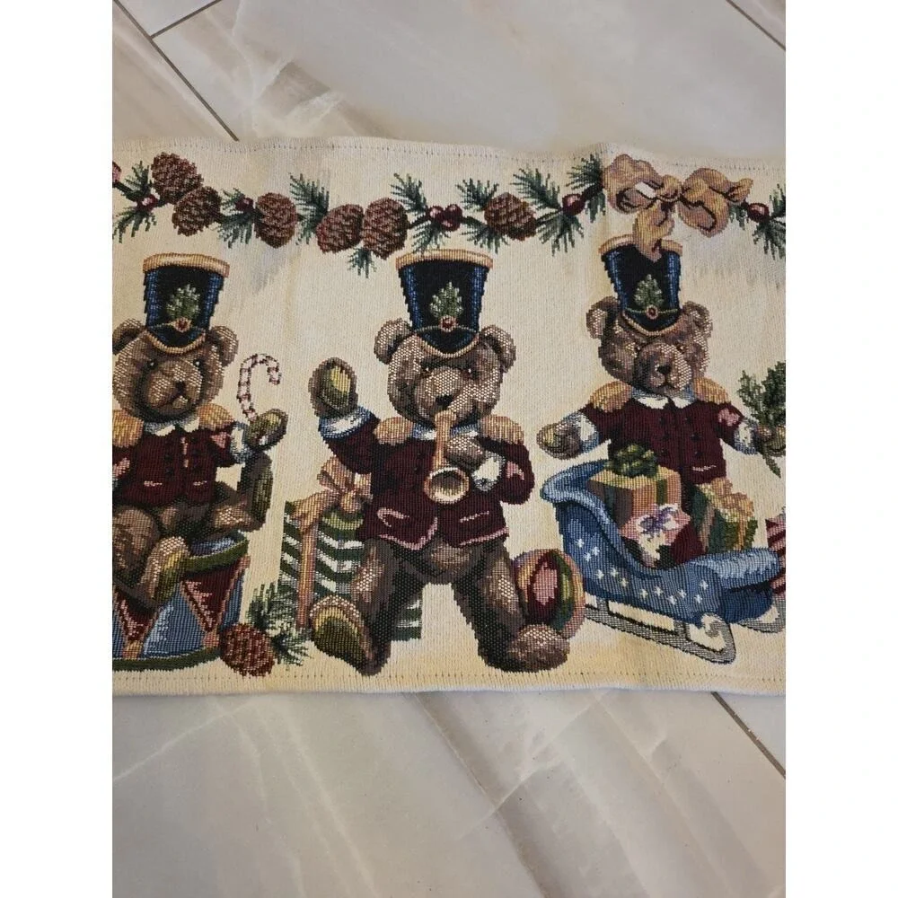 Tapestry Christmas Bears Table Runner 60